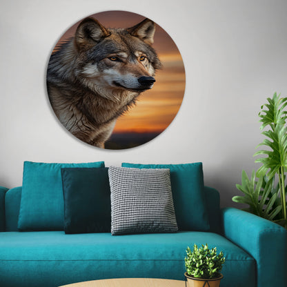 Majestueuze wolf bij prachtige zonsondergang forex muurcirkel