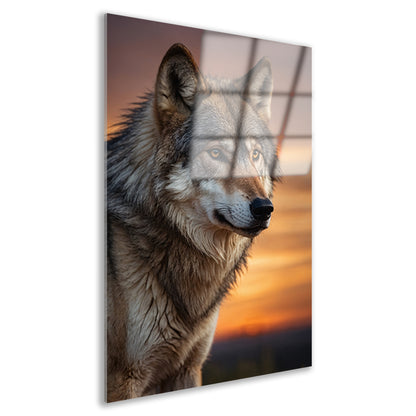 Majestueuze wolf bij prachtige zonsondergang acrylglas