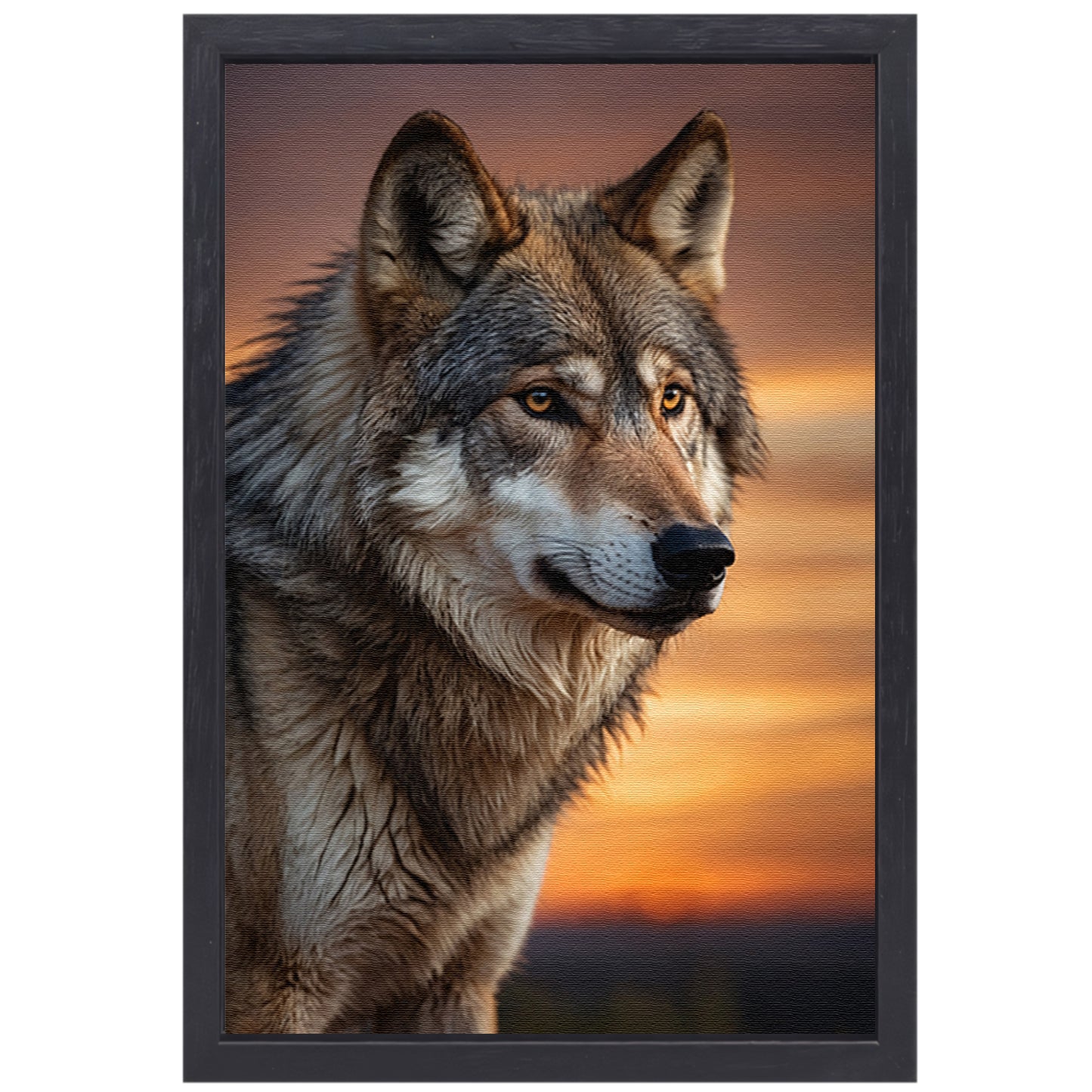 Majestueuze wolf bij prachtige zonsondergang canvas met baklijst