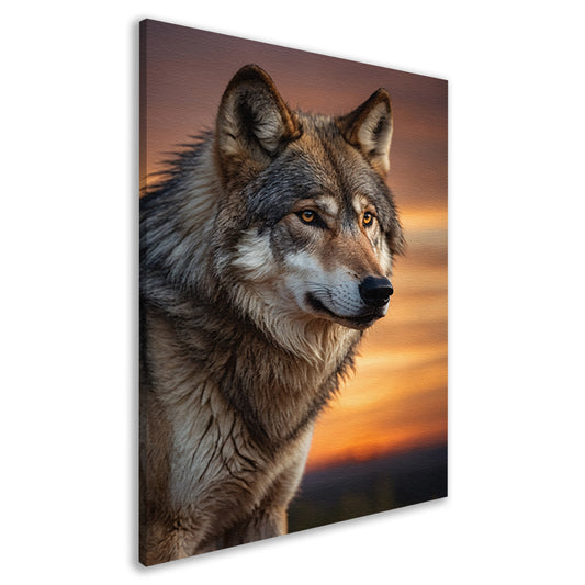 Majestueuze wolf bij prachtige zonsondergang canvas