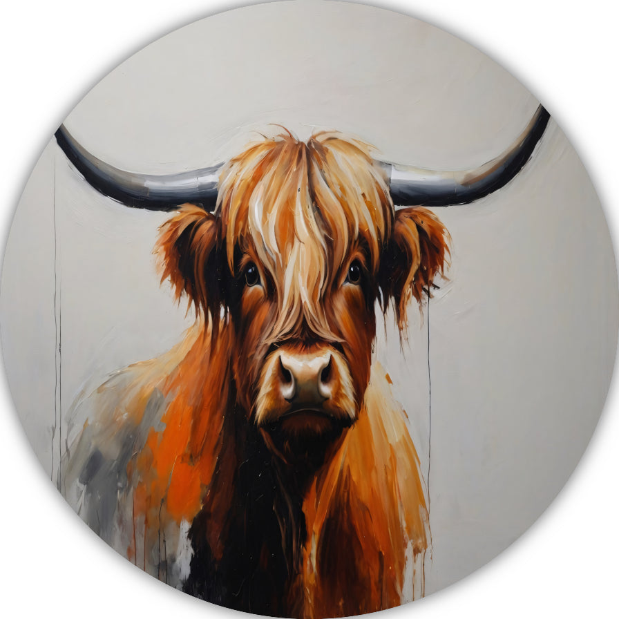 Majestic Highland Cow in Artistic Realism aluminium muurcirkel