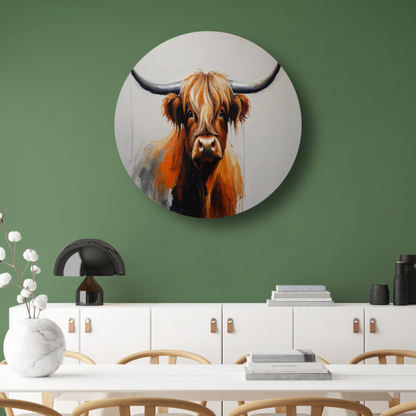 Majestic Highland Cow in Artistic Realism aluminium muurcirkel