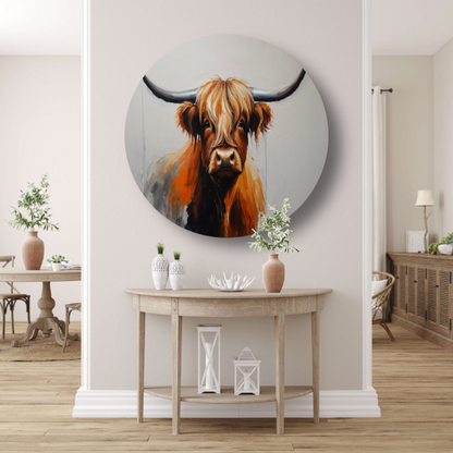 Majestic Highland Cow in Artistic Realism aluminium muurcirkel
