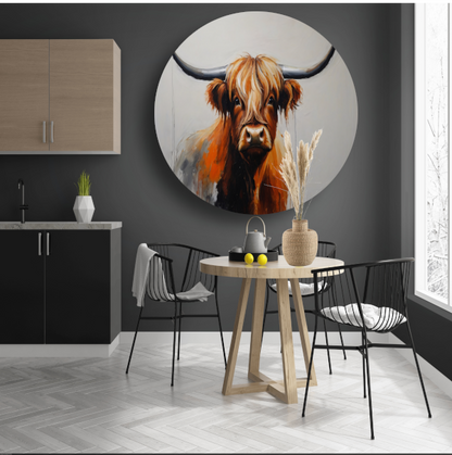 Majestic Highland Cow in Artistic Realism aluminium muurcirkel
