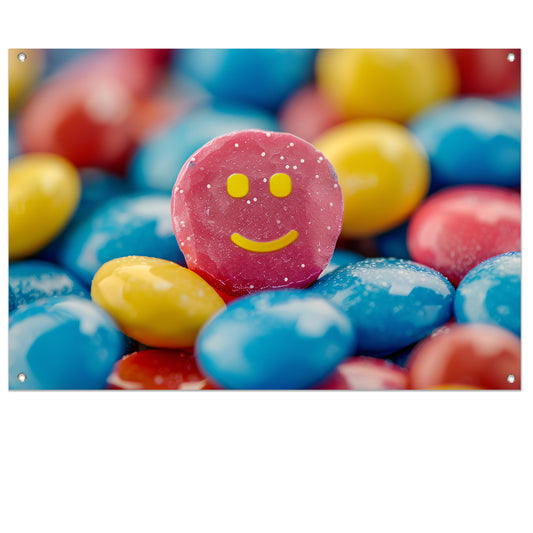Smiley Snoepberg Kunstwerk tuinposter