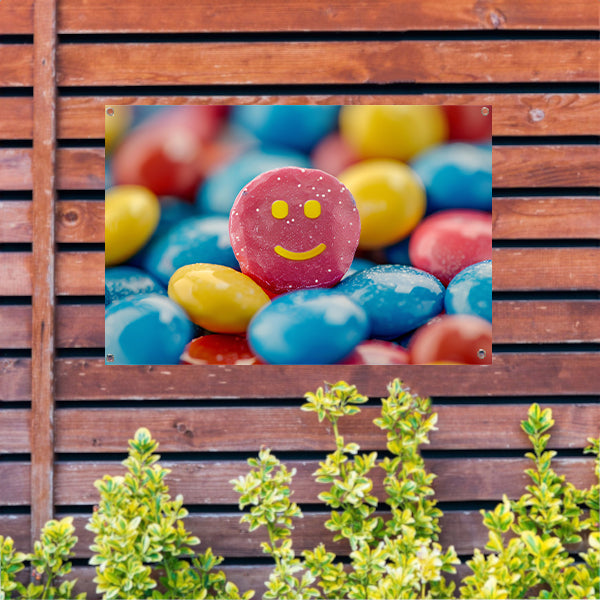 Smiley Snoepberg Kunstwerk tuinposter
