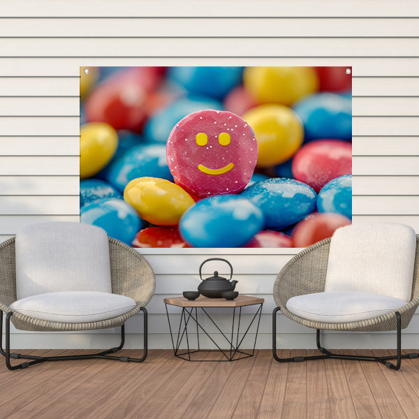 Smiley Snoepberg Kunstwerk tuinposter
