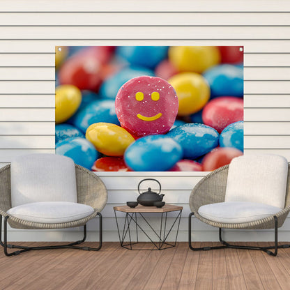 Smiley Snoepberg Kunstwerk tuinposter