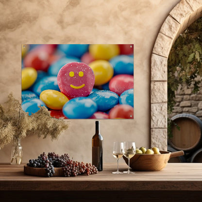 Smiley Snoepberg Kunstwerk tuinposter