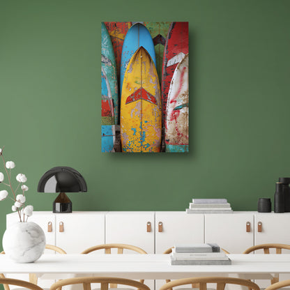 Verweerde Surfplanken in Levendige Kleuren poster