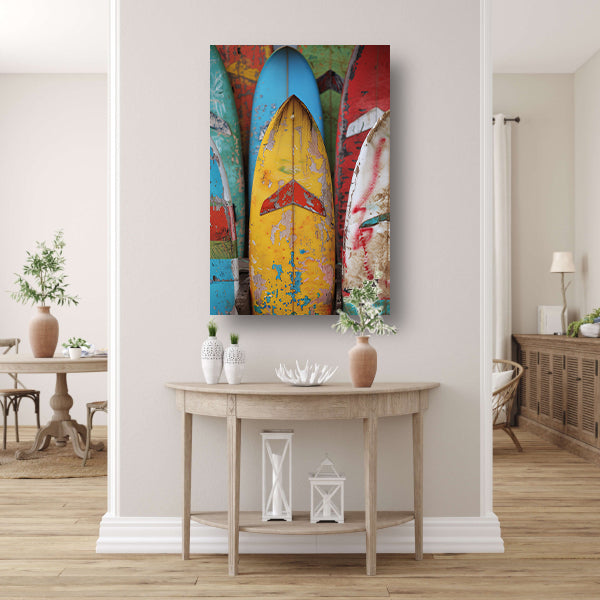 Verweerde Surfplanken in Levendige Kleuren poster