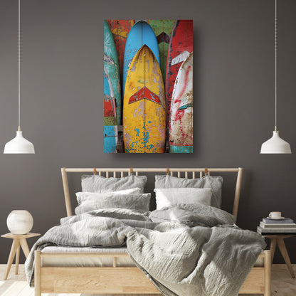 Verweerde Surfplanken in Levendige Kleuren poster