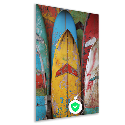 Verweerde Surfplanken in Levendige Kleuren poster