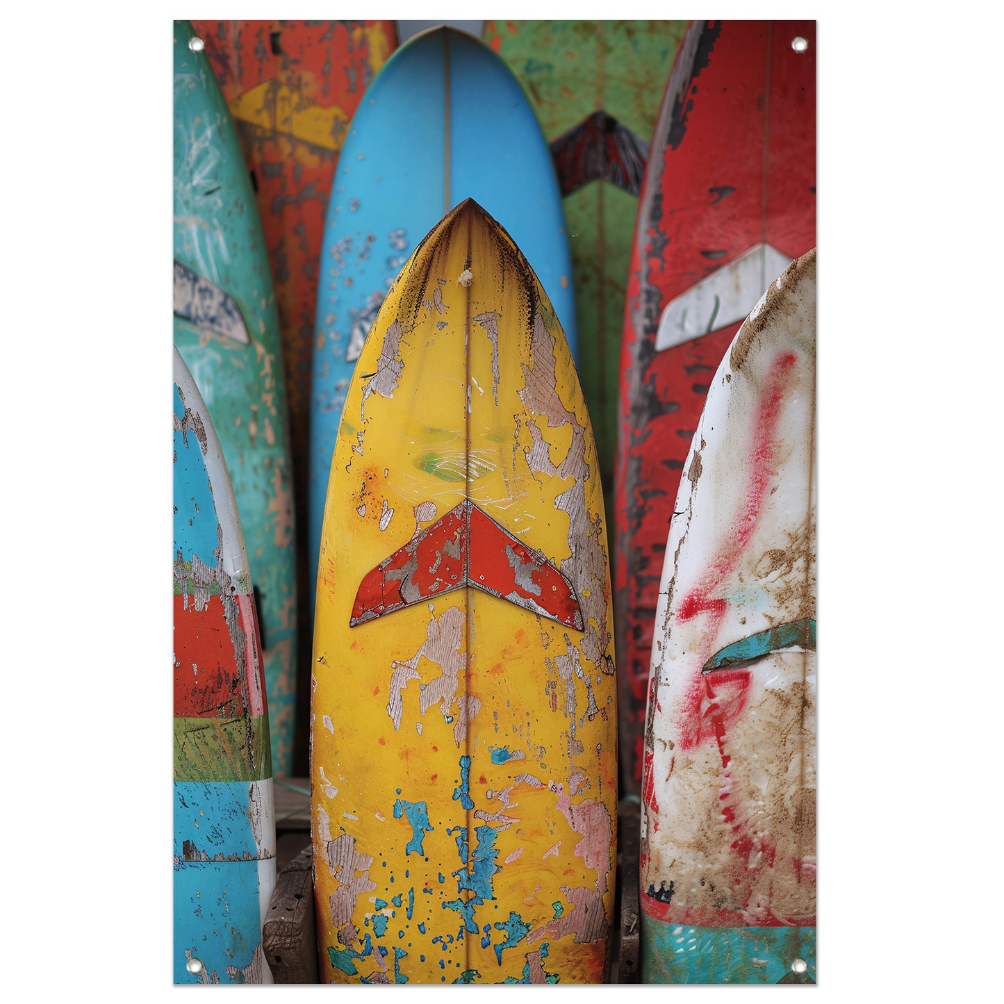 Verweerde Surfplanken in Levendige Kleuren tuinposter