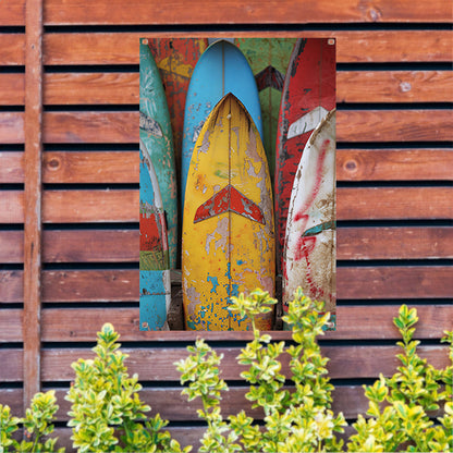 Verweerde Surfplanken in Levendige Kleuren tuinposter