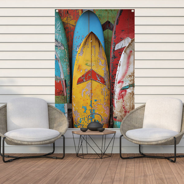 Verweerde Surfplanken in Levendige Kleuren tuinposter