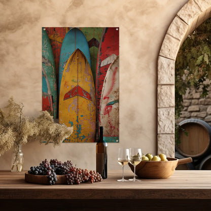 Verweerde Surfplanken in Levendige Kleuren tuinposter