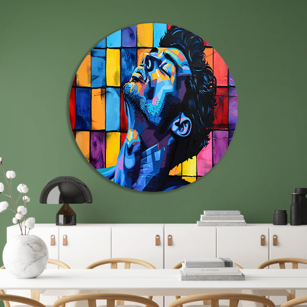Kleurrijk popart portret van een man aluminium muurcirkel