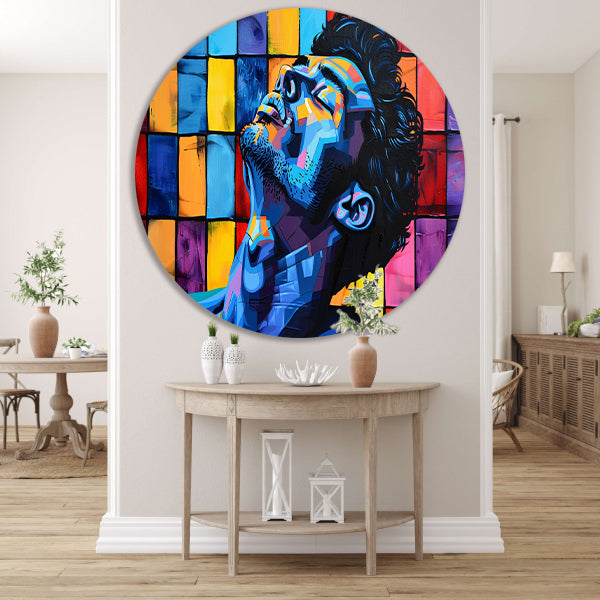 Kleurrijk popart portret van een man aluminium muurcirkel