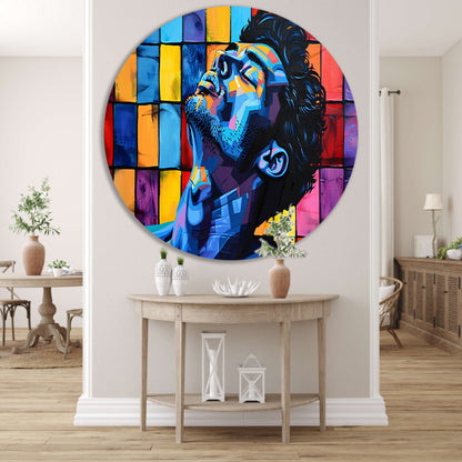 Kleurrijk popart portret van een man aluminium muurcirkel