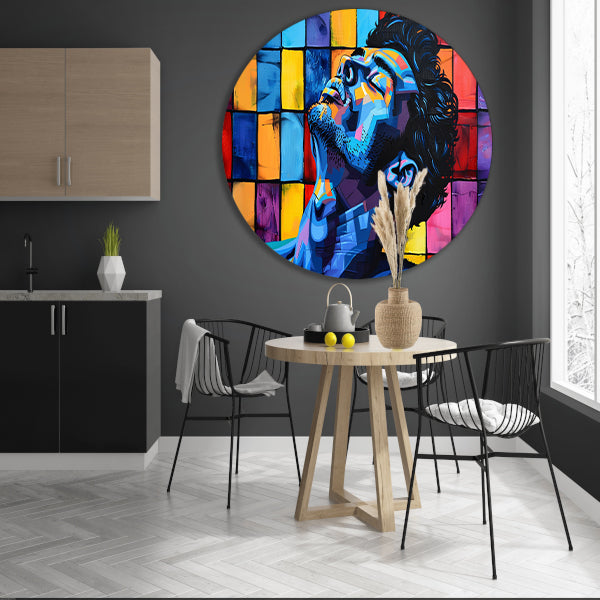 Kleurrijk popart portret van een man aluminium muurcirkel