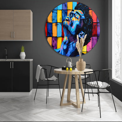 Kleurrijk popart portret van een man aluminium muurcirkel