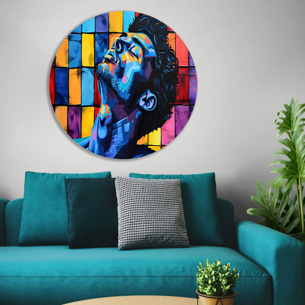 Kleurrijk popart portret van een man aluminium muurcirkel