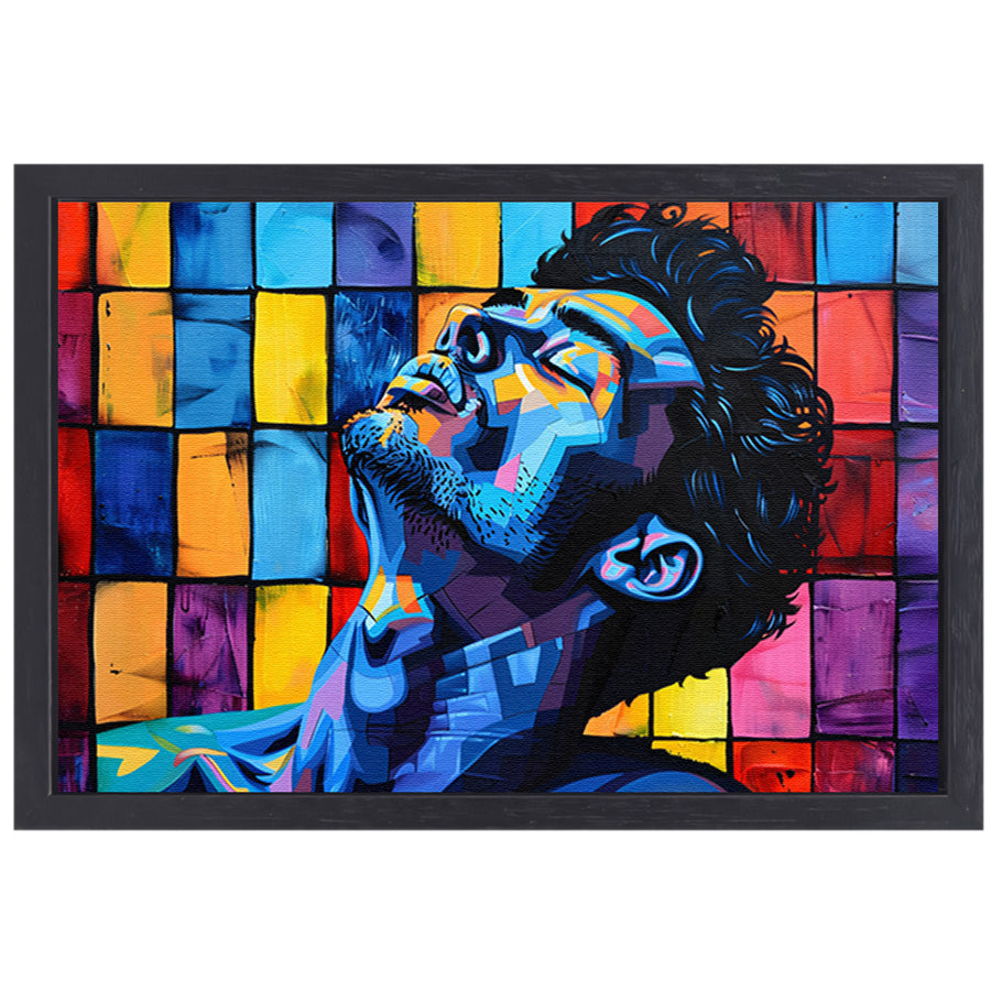 Kleurrijk popart portret van een man canvas met baklijst