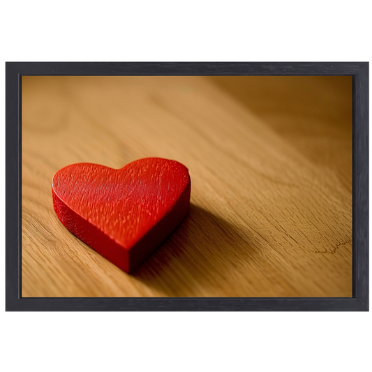 Eenvoudig Rood Hart op Houten Ondergrond canvas met baklijst