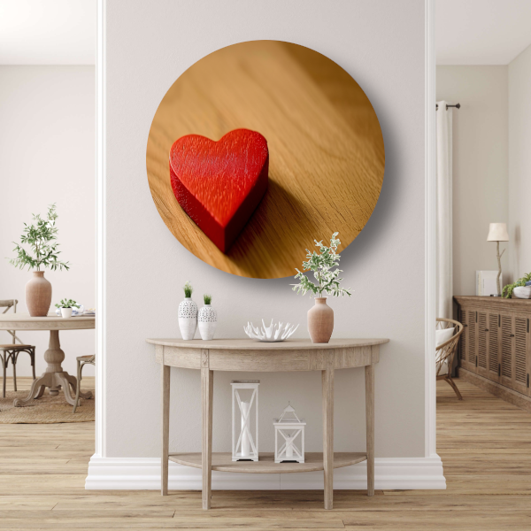 Eenvoudig Rood Hart op Houten Ondergrond aluminium muurcirkel