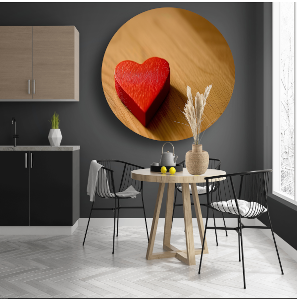 Eenvoudig Rood Hart op Houten Ondergrond aluminium muurcirkel