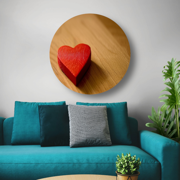 Eenvoudig Rood Hart op Houten Ondergrond aluminium muurcirkel