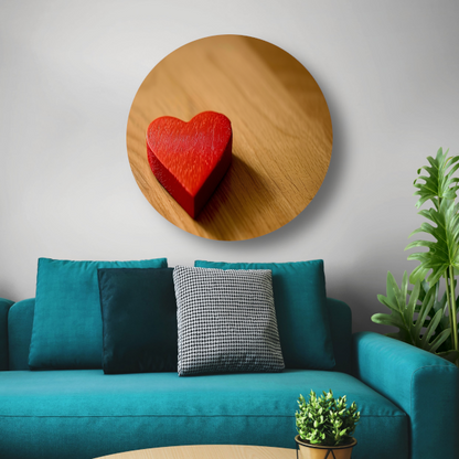 Eenvoudig Rood Hart op Houten Ondergrond aluminium muurcirkel