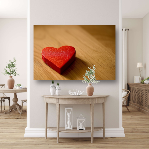 Eenvoudig Rood Hart op Houten Ondergrond canvas