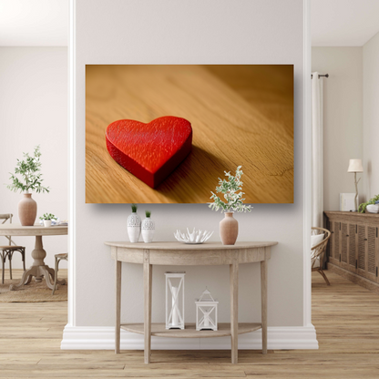 Eenvoudig Rood Hart op Houten Ondergrond canvas