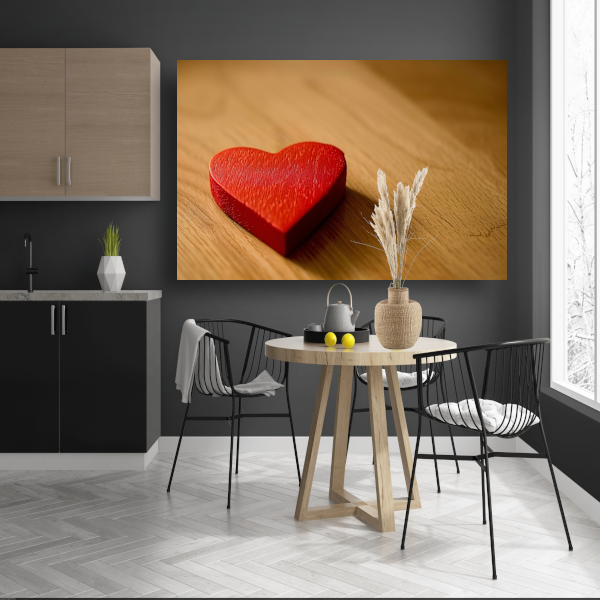 Eenvoudig Rood Hart op Houten Ondergrond canvas