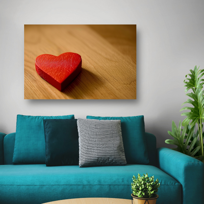 Eenvoudig Rood Hart op Houten Ondergrond canvas