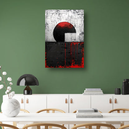 Abstract schilderij met cirkel en verfstrepen poster
