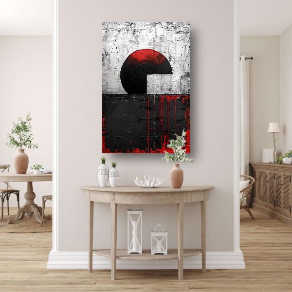 Abstract schilderij met cirkel en verfstrepen poster