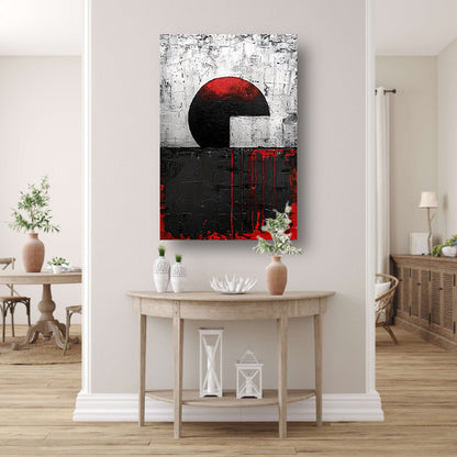 Abstract schilderij met cirkel en verfstrepen poster