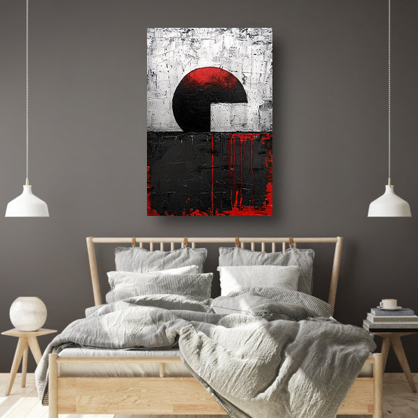 Abstract schilderij met cirkel en verfstrepen poster