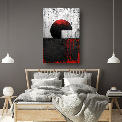 Abstract schilderij met cirkel en verfstrepen poster