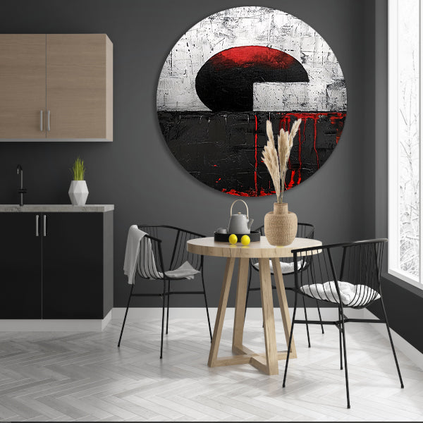 Abstract schilderij met cirkel en verfstrepen aluminium muurcirkel