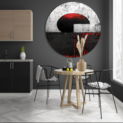 Abstract schilderij met cirkel en verfstrepen aluminium muurcirkel