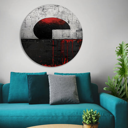 Abstract schilderij met cirkel en verfstrepen aluminium muurcirkel