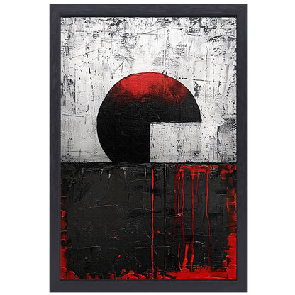 Abstract schilderij met cirkel en verfstrepen canvas met baklijst