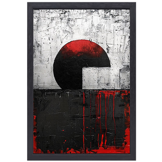 Abstract schilderij met cirkel en verfstrepen canvas met baklijst