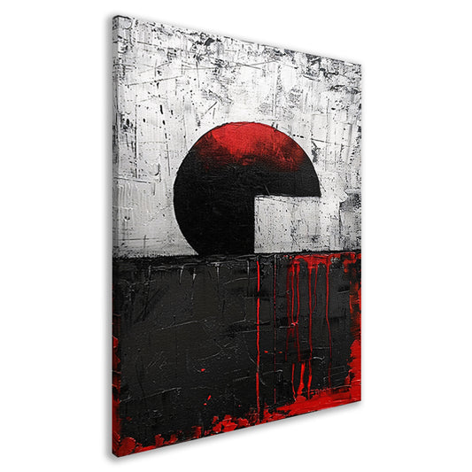 Abstract schilderij met cirkel en verfstrepen canvas
