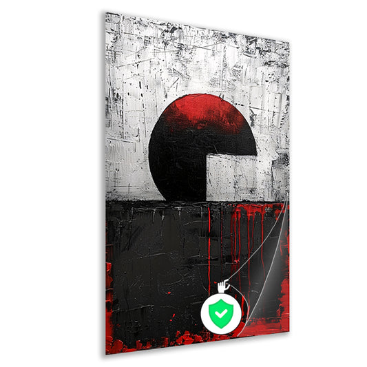 Abstract schilderij met cirkel en verfstrepen poster