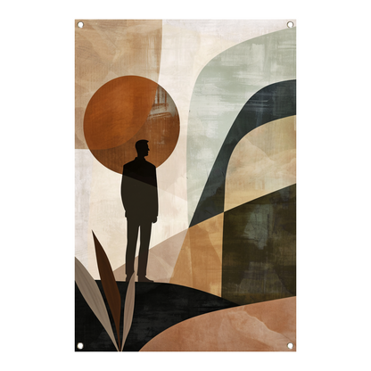 Gestileerde man tegen geometrische pastel achtergrond tuinposter